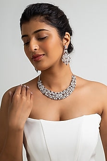 Gold Finish American Diamond & Brown Stone Necklace Set