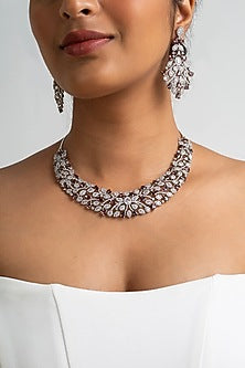 Gold Finish American Diamond & Brown Stone Necklace Set