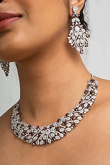 Gold Finish American Diamond & Brown Stone Necklace Set