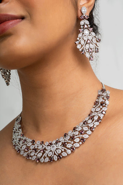 Gold Finish American Diamond & Brown Stone Necklace Set