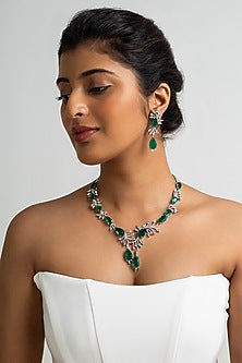 Gold Finish American Diamond & Green Stone Necklace Set
