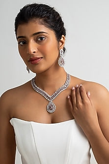 Gold Finish American Diamond & Pink Stone Necklace Set