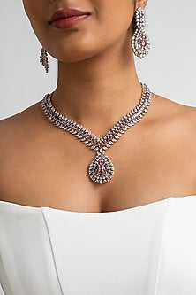 Gold Finish American Diamond & Pink Stone Necklace Set