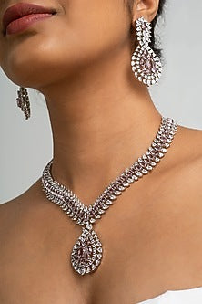 Gold Finish American Diamond & Pink Stone Necklace Set