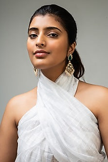 Gold Finish Green Kundan Polki Dangler Earrings