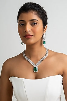 Gold Finish American Diamond & Green Stone Necklace Set