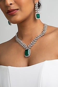 Gold Finish American Diamond & Green Stone Necklace Set