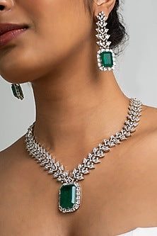 Gold Finish American Diamond & Green Stone Necklace Set