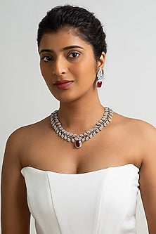 Gold Finish American Diamond & Red Stone Necklace Set