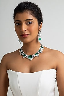 Gold Finish American Diamond & Green Stone Necklace Set