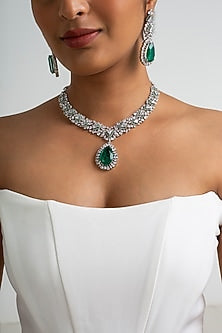 Gold Finish American Diamond & Green Stone Necklace Set