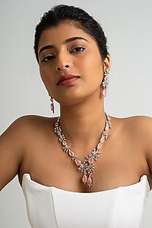 Gold Finish American Diamond & Pink Stone Necklace Set