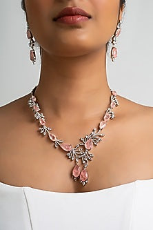 Gold Finish American Diamond & Pink Stone Necklace Set