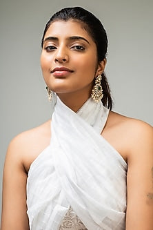 Gold Finish Green Kundan Polki Dangler Earrings