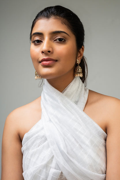 Gold Finish White Kundan Polki Dangler Earrings