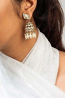 Gold Finish White Kundan Polki Dangler Earrings