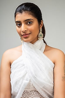 Gold Finish Green Kundan Polki Dangler Earrings