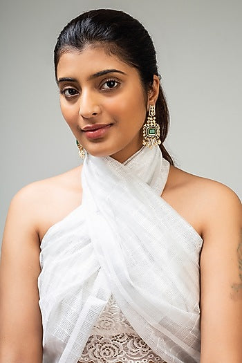 Gold Finish Green Kundan Polki Dangler Earrings