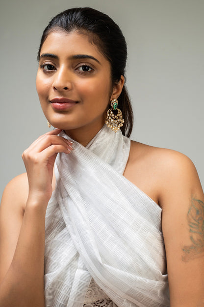Gold Finish Green Kundan Polki Dangler Earrings