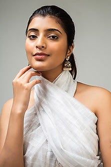 Gold Finish White Kundan Polki Dangler Earrings