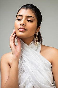 Gold Finish Red Kundan Polki Dangler Earrings