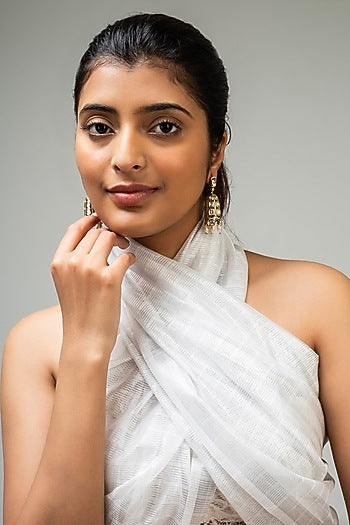 Gold Finish White Kundan Polki Dangler Earrings