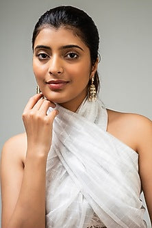 Gold Finish White Kundan Polki Dangler Earrings