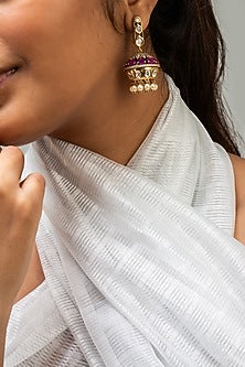 Gold Finish Multi-Colored Kundan Polki Dangler Earrings