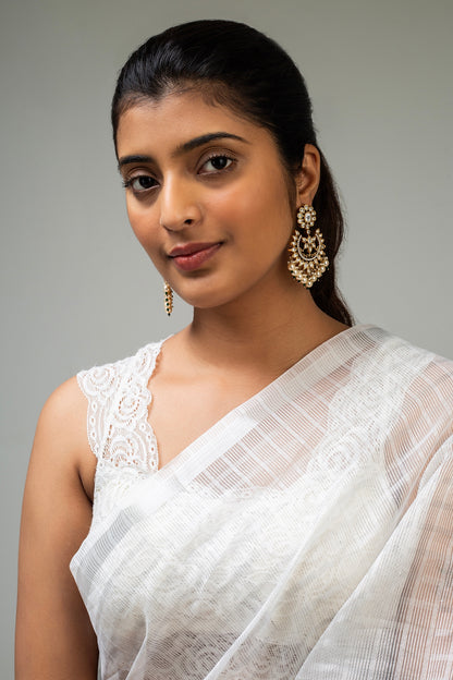 Gold Finish White Kundan Polki Dangler Earrings