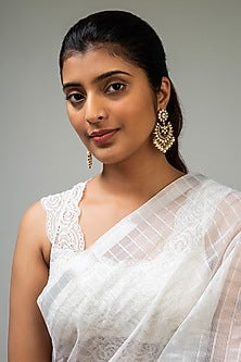 Gold Finish White Kundan Polki Dangler Earrings