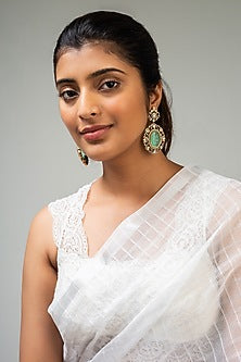 Gold Finish Mint Green Kundan Polki Dangler Earrings