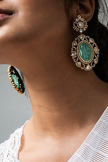 Gold Finish Mint Green Kundan Polki Dangler Earrings