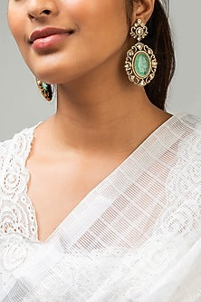 Gold Finish Mint Green Kundan Polki Dangler Earrings
