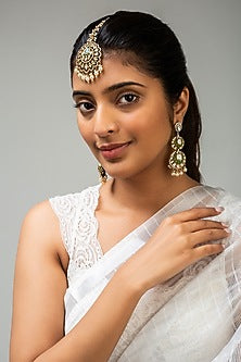 Gold Finish White Kundan Polki Maangtikka