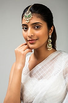 God Finish Mint Green Kundan Polki Maangtikka