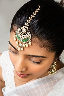 God Finish Mint Green Kundan Polki Maangtikka