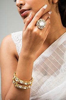 God Finish White Kundan Polki Ring