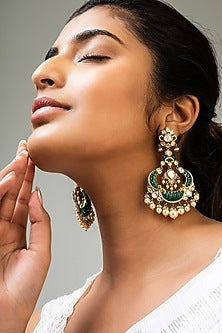 God Finish Mint Green Kundan Polki Dangler Earrings