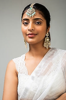 God Finish Mint Green Kundan Polki Maangtikka