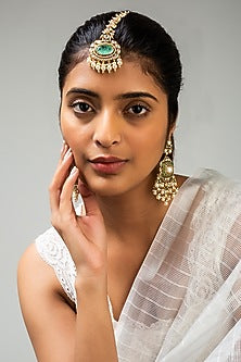 God Finish Mint Green Kundan Polki Maangtikka