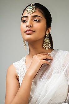 God Finish Mint Green Kundan Polki Maangtikka