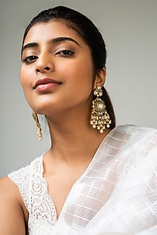 God Finish Green Kundan Polki Dangler Earrings