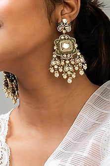 God Finish Green Kundan Polki Dangler Earrings