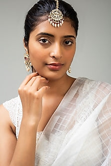 God Finish Red Kundan Polki Maangtikka