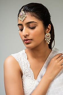 God Finish Pink Kundan Polki Maangtikka