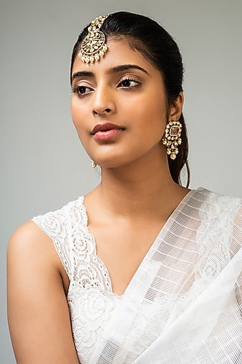 God Finish White Kundan Polki Maangtikka