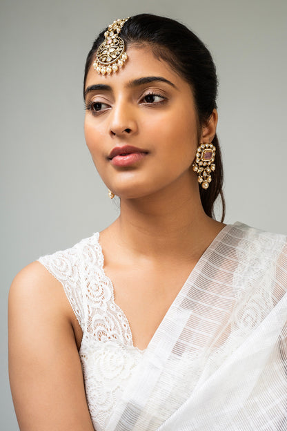 God Finish White Kundan Polki Maangtikka