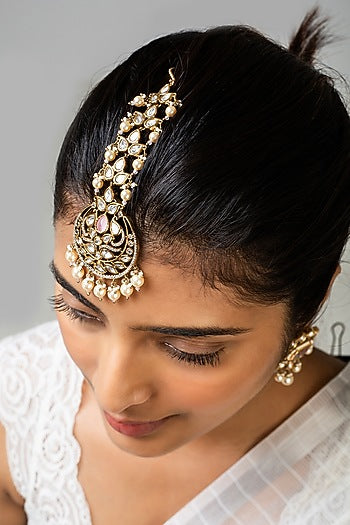 God Finish White Kundan Polki Maangtikka