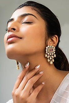 God Finish Pink Stone & Kundan Polki Dangler Earrings