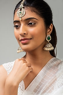 God Finish Green Kundan Polki Maangtikka